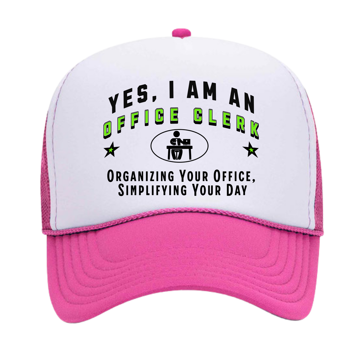 YES, I AM AN OFFICE CLERK&quot; Trucker Hat – Organizing Your Office, Simplifying Your Day | Adjustable Mesh-Back Cap for Administrative Professionals