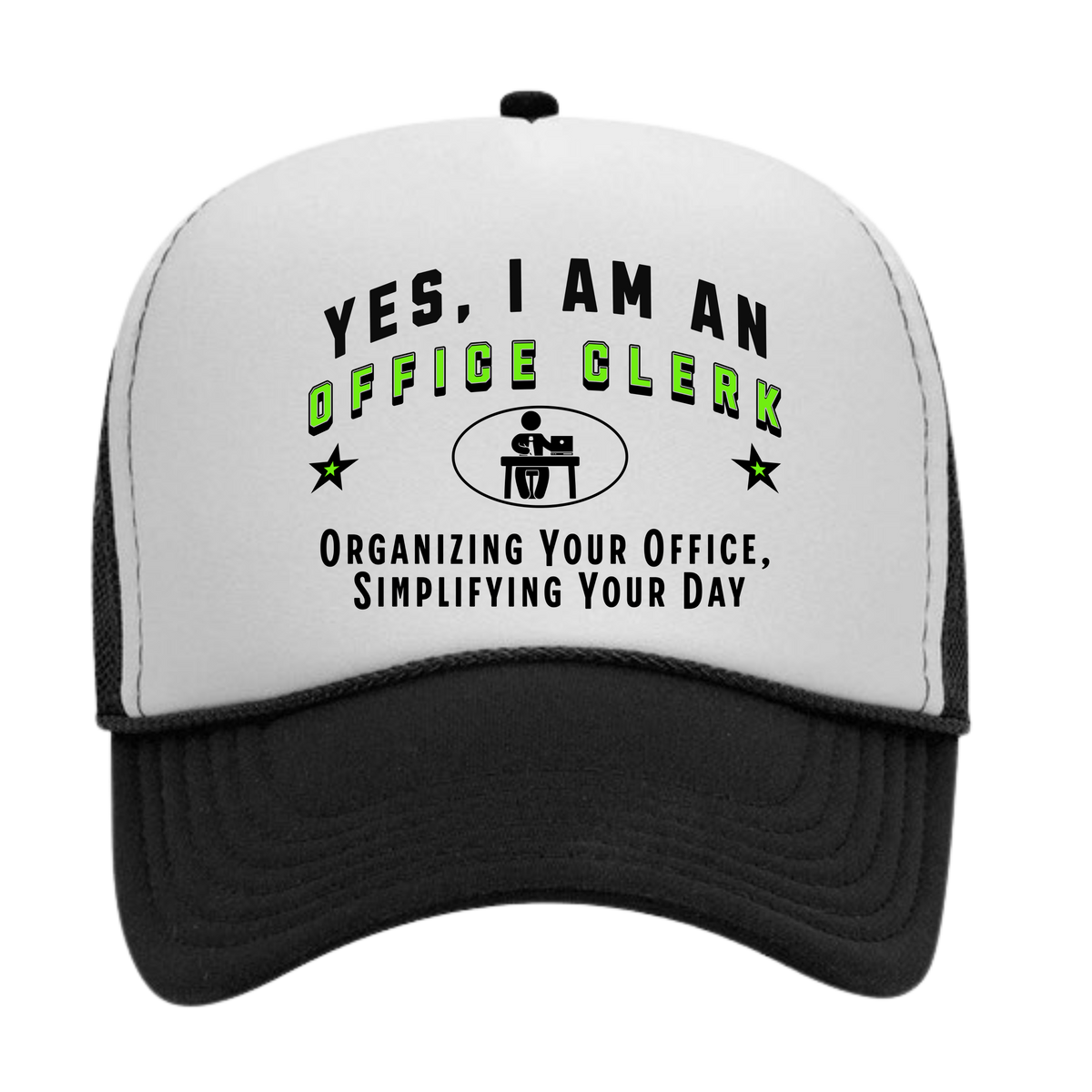 YES, I AM AN OFFICE CLERK&quot; Trucker Hat – Organizing Your Office, Simplifying Your Day | Adjustable Mesh-Back Cap for Administrative Professionals