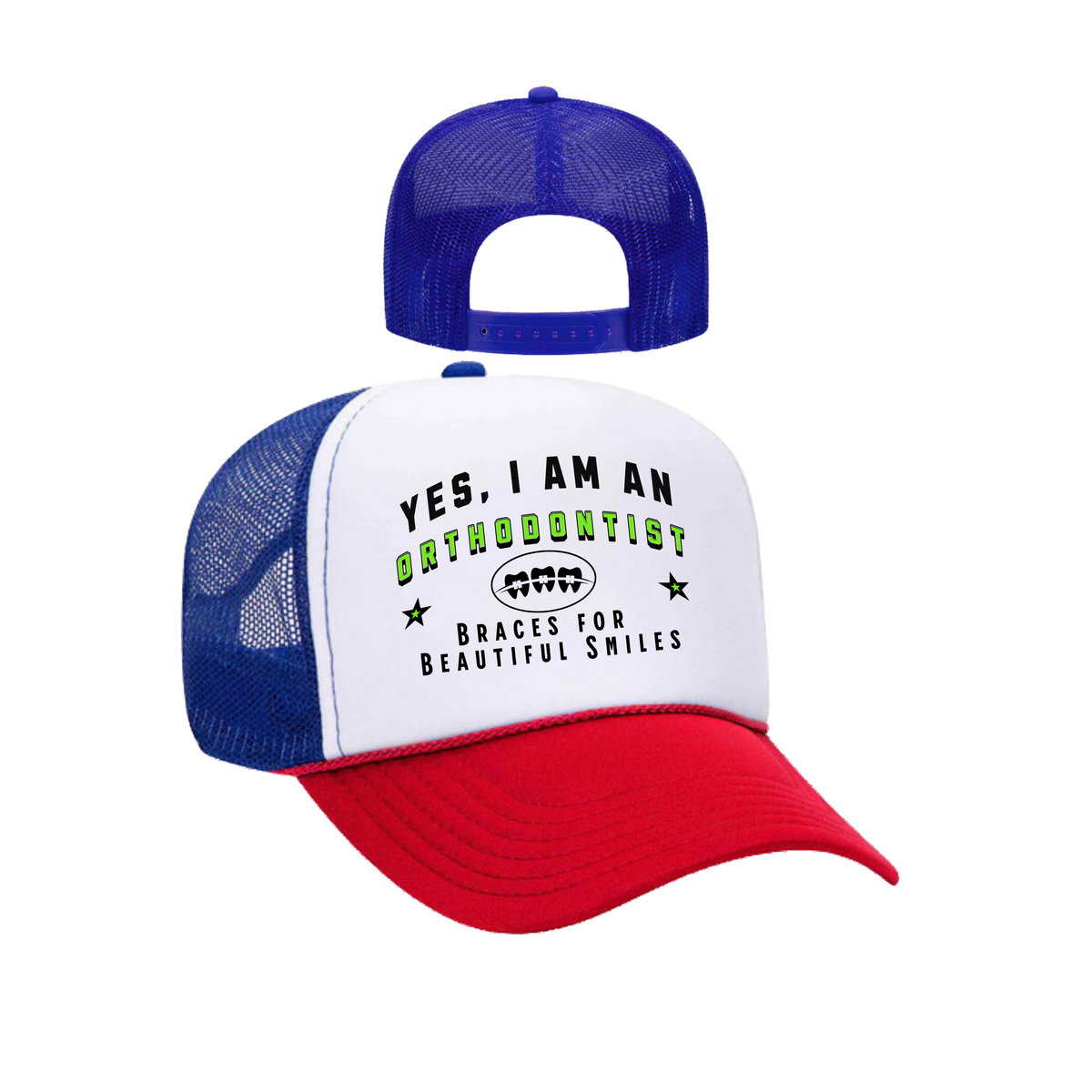 YES, I AM AN ORTHODONTIST&quot; Trucker Hat – Braces for Beautiful Smiles | Adjustable Mesh-Back Cap for Dental Professionals