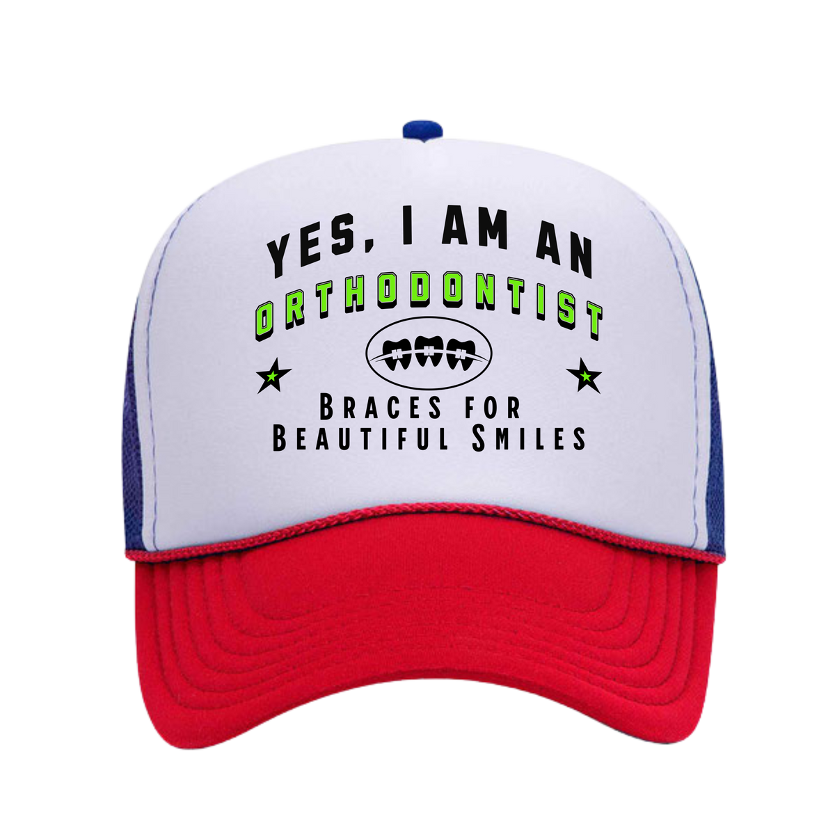 YES, I AM AN ORTHODONTIST&quot; Trucker Hat – Braces for Beautiful Smiles | Adjustable Mesh-Back Cap for Dental Professionals