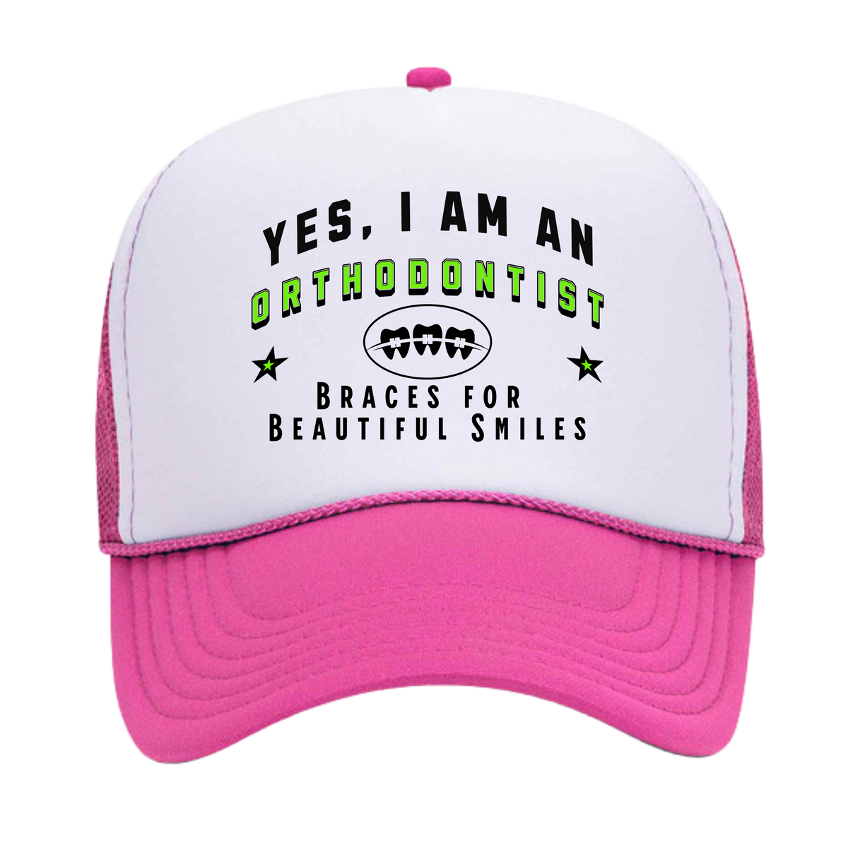 YES, I AM AN ORTHODONTIST&quot; Trucker Hat – Braces for Beautiful Smiles | Adjustable Mesh-Back Cap for Dental Professionals