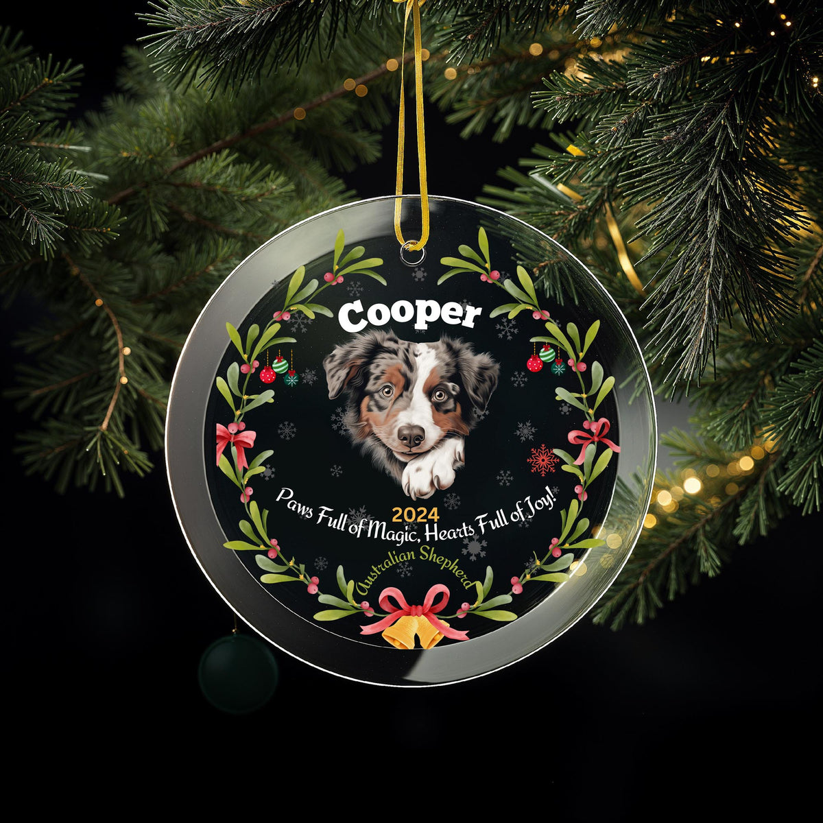 Personalized Australian Cattle Dog Glass Christmas Ornament – Custom Name and Year Holiday Keepsake