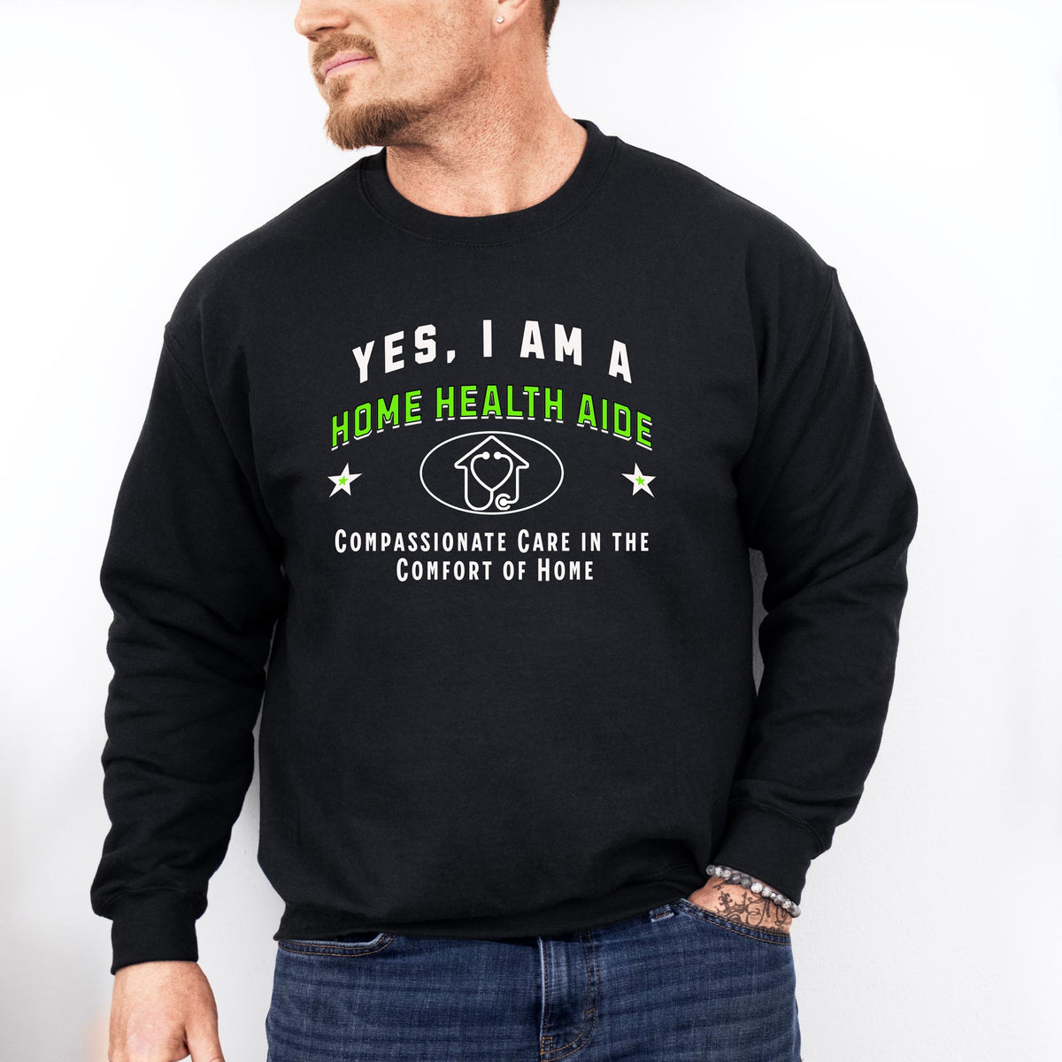 Yes, I Am a Home Health Aide: Compassionate Care Crewneck Sweatshirt – Comfortable and Heartwarming