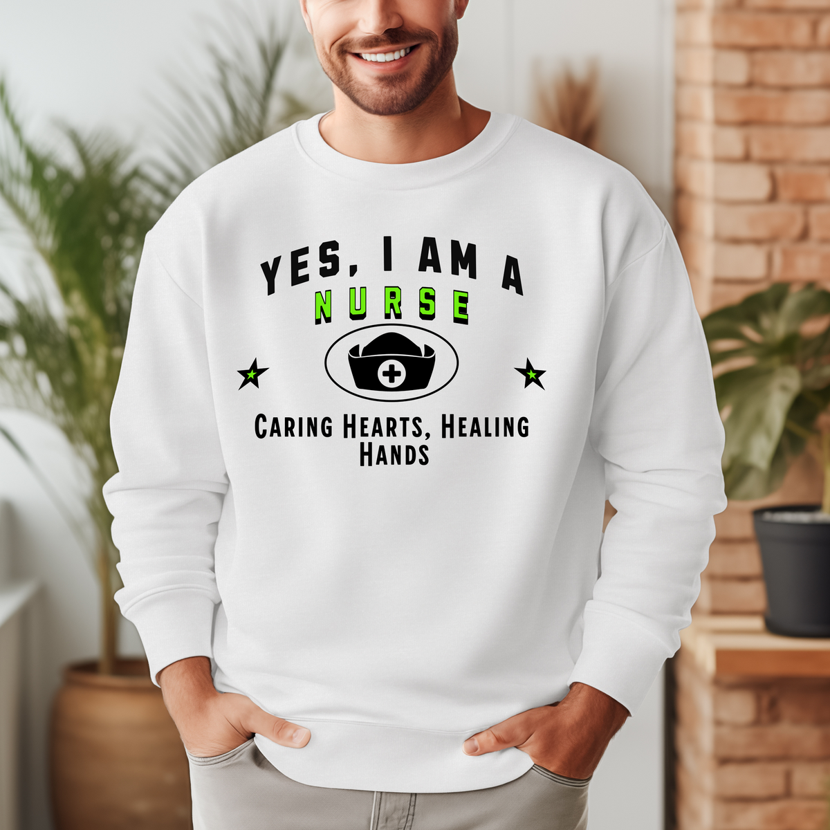 Yes, I Am a Nurse: Caring Hearts, Healing Hands Crewneck Sweatshirt – Compassionate and Comfortable