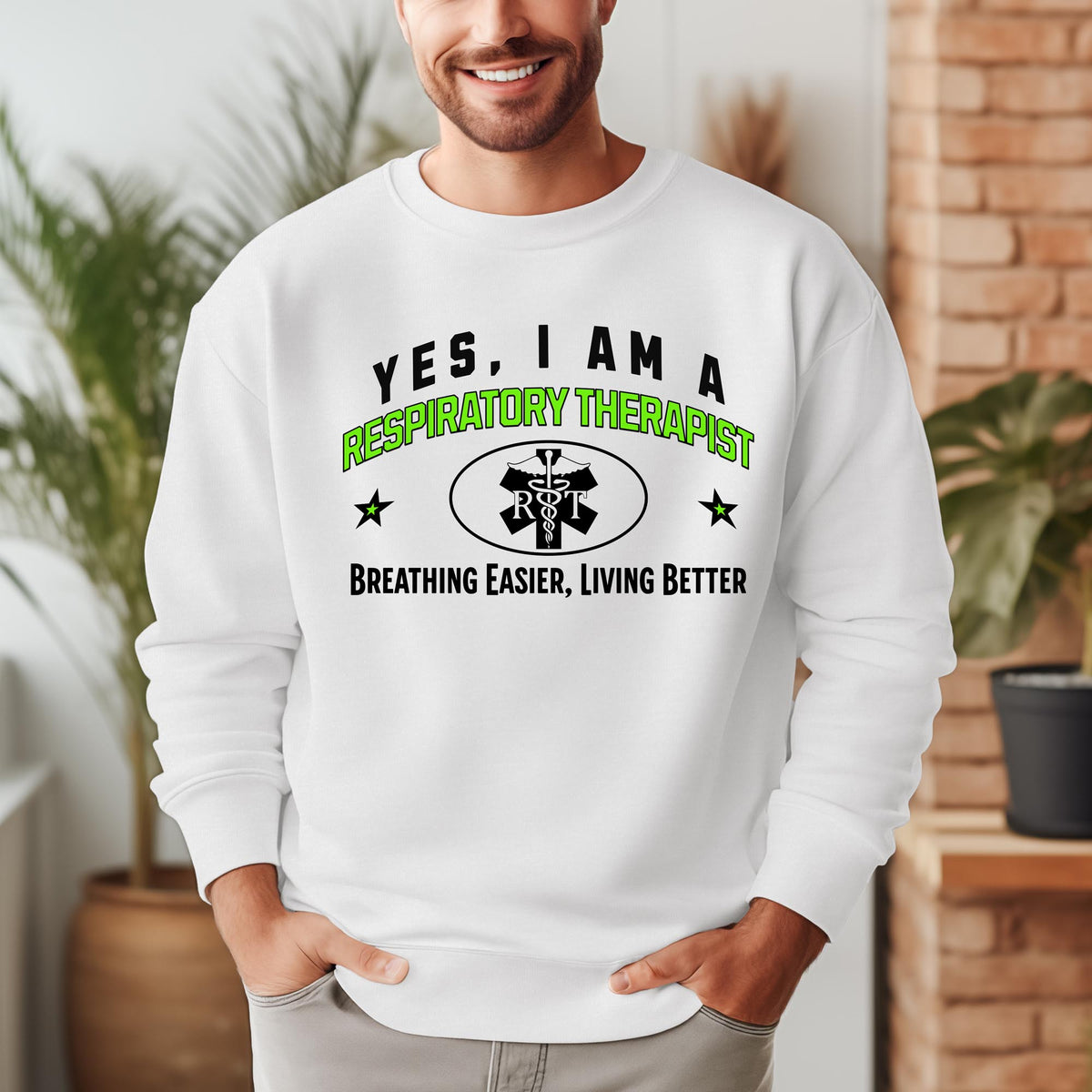 Respiratory Therapist Crewneck Sweatshirt - &#39;YES, I AM A RESPIRATORY THERAPIST. Breathing Easier, Living Better