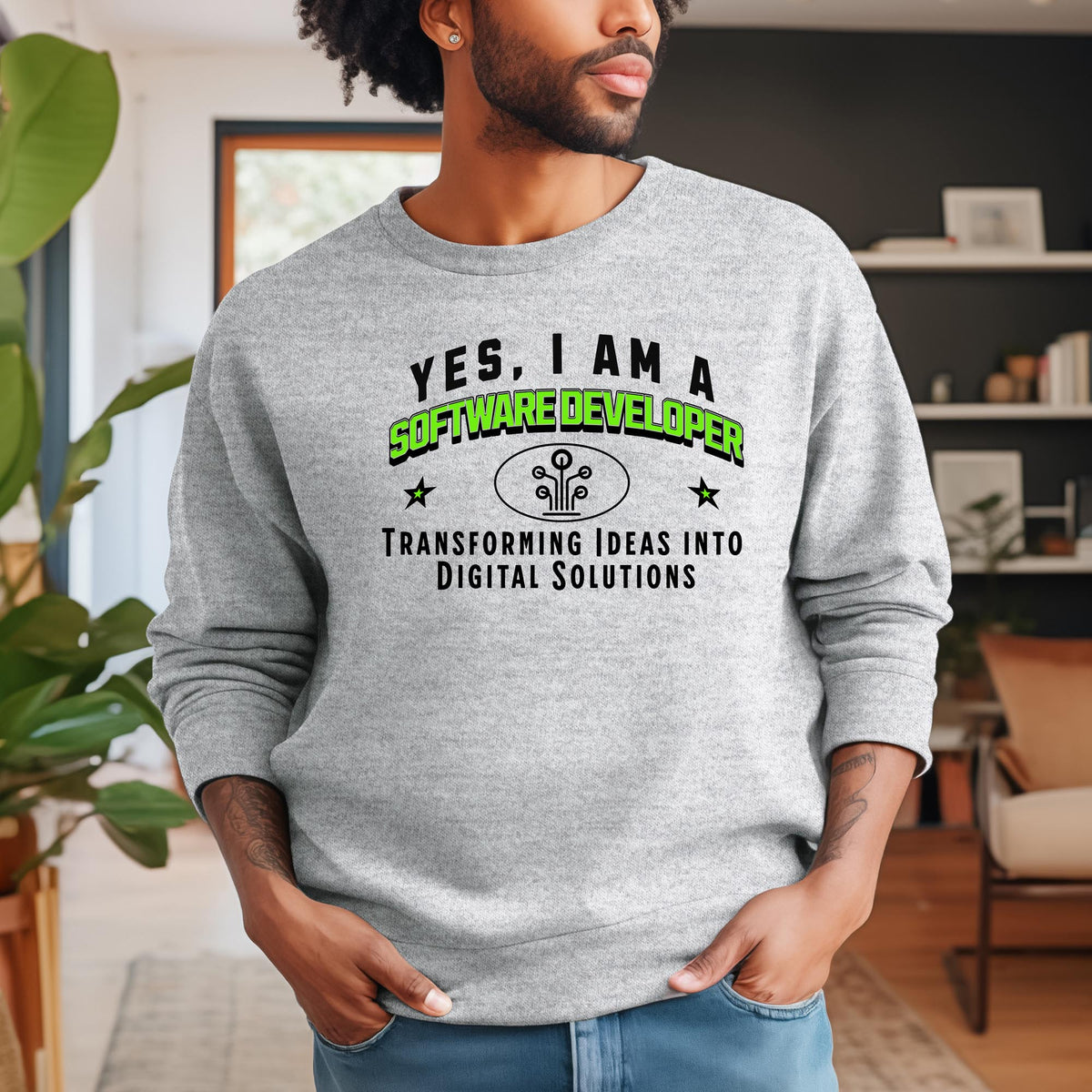 Software Developer Crewneck Sweatshirt - &#39;YES, I AM A SOFTWARE DEVELOPER. Transforming Ideas into Digital Solutions