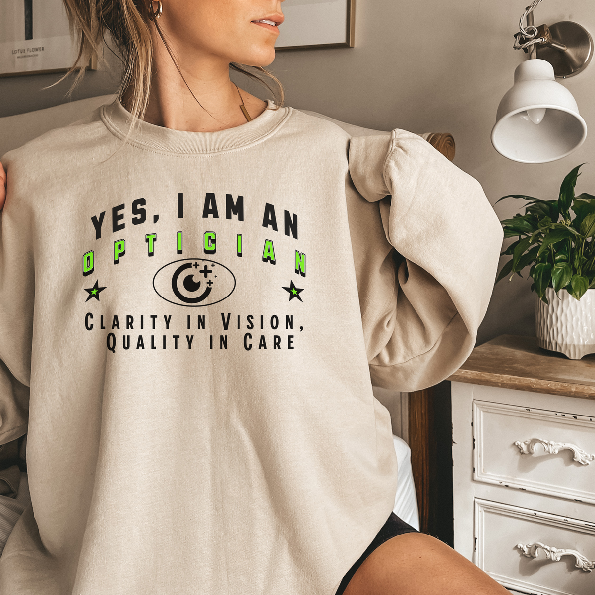 YES, I AM AN OPTICIAN&quot; Crewneck Sweatshirt – Clarity in Vision, Quality in Care