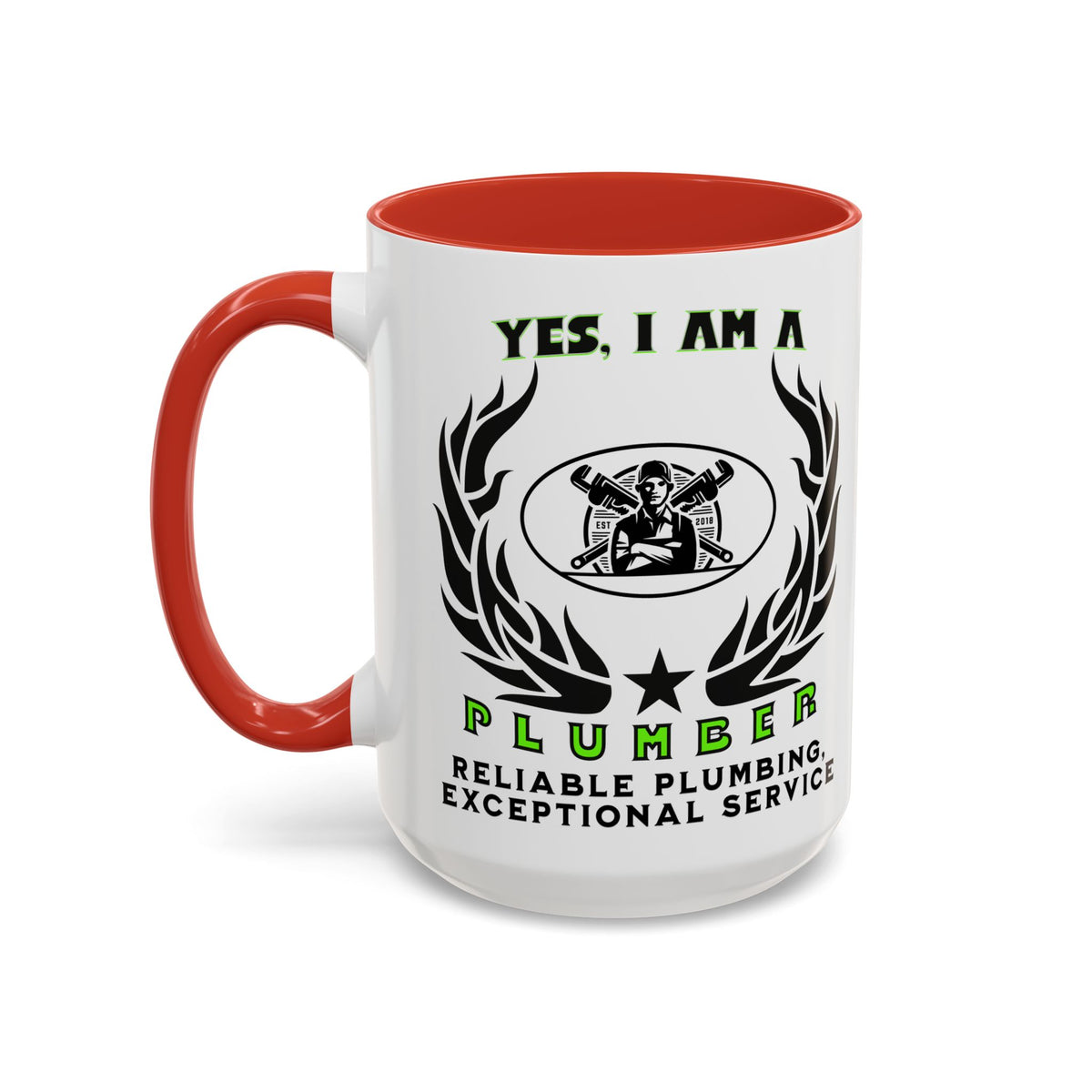 Plumber Mug – 11oz &amp; 15oz Accent Coffee Mug with &#39;Reliable Plumbing, Exceptional Service&#39; Slogan – Perfect for Plumbing Professionals