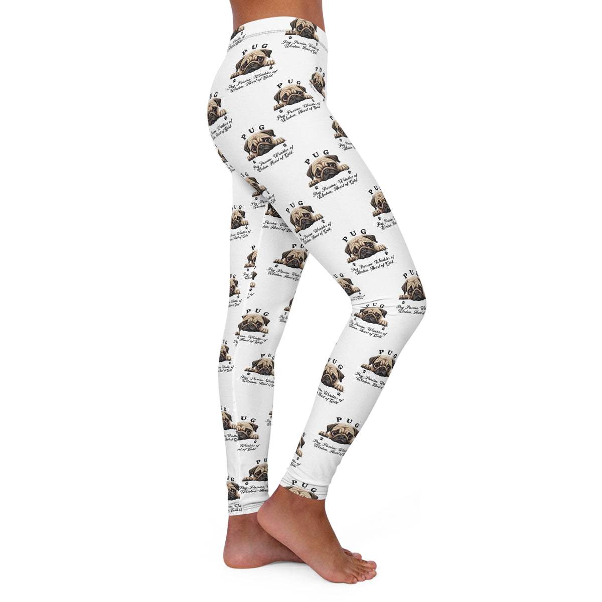 Pug &quot;Passion: Wrinkles of Wisdom, Heart of Gold&quot; Skinny High-Waisted Yoga Leggings – Celebrate the Charm of Pugs with Every Move