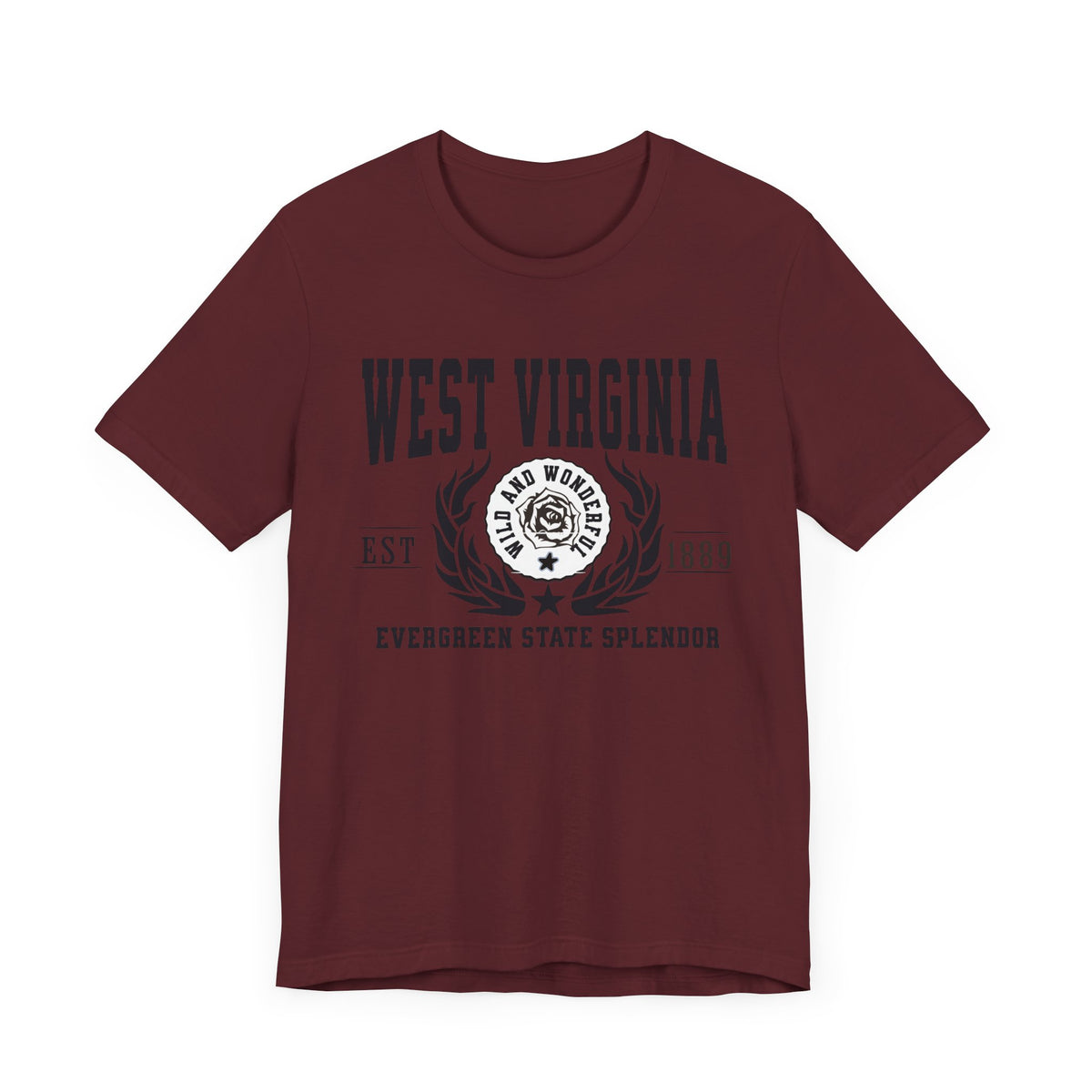 West Virginia State T-Shirt – &quot;Evergreen Mountain Splendor&quot; Slogan Tee, Perfect for Proud West Virginians and Nature Enthusiasts