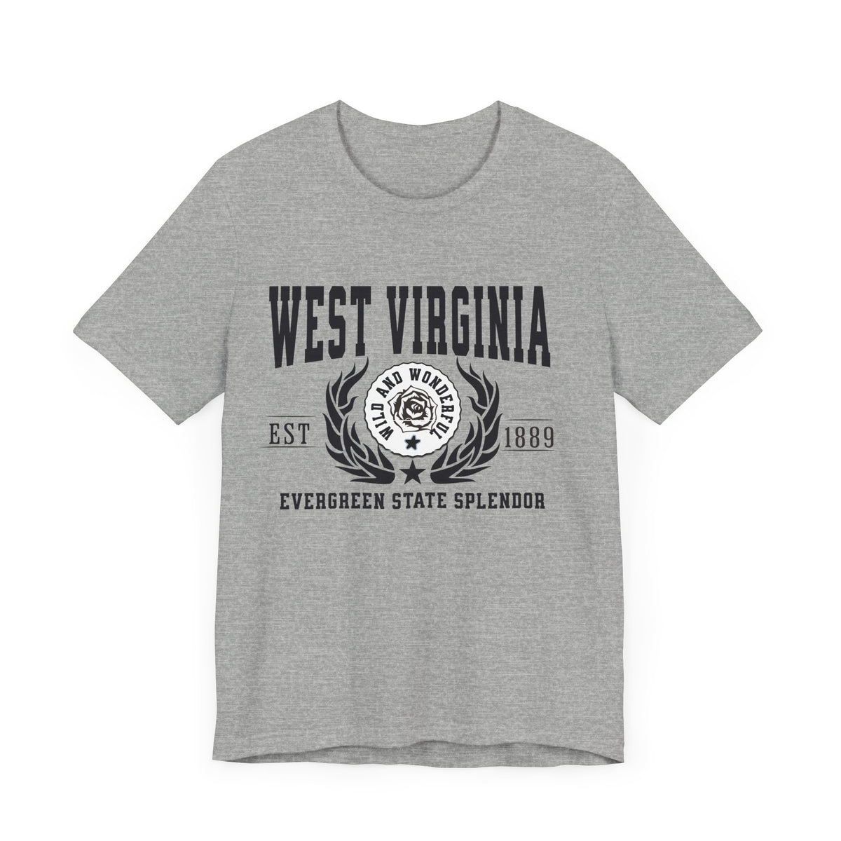 West Virginia State T-Shirt – &quot;Evergreen Mountain Splendor&quot; Slogan Tee, Perfect for Proud West Virginians and Nature Enthusiasts