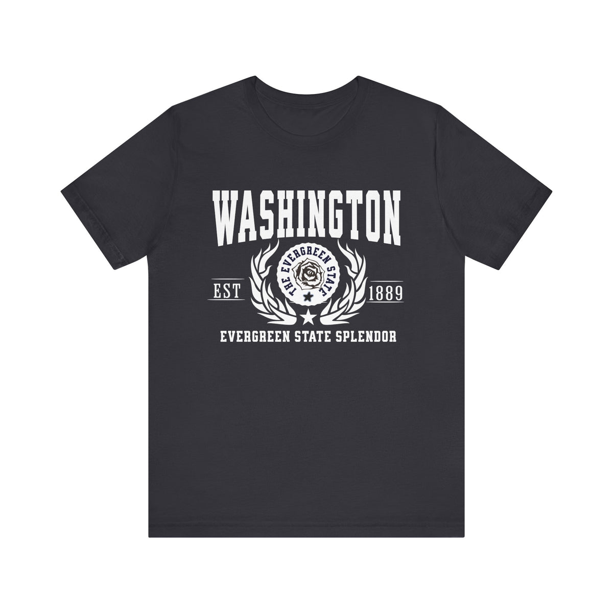 Washington State T-Shirt – &quot;Evergreen State Splendor&quot; Slogan Tee, Perfect for Nature Enthusiasts and Proud Washingtonians