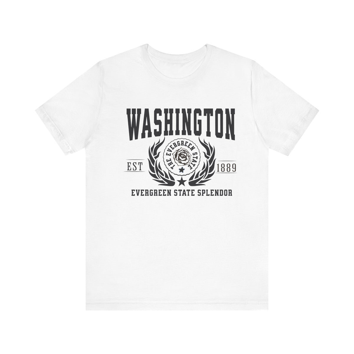 Washington State T-Shirt – &quot;Evergreen State Splendor&quot; Slogan Tee, Perfect for Nature Enthusiasts and Proud Washingtonians