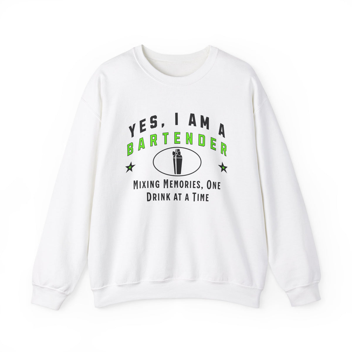 Bartender Crewneck Sweatshirt – Comfortable Apparel with &#39;Mixing Memories, One Drink at a Time&#39; Slogan