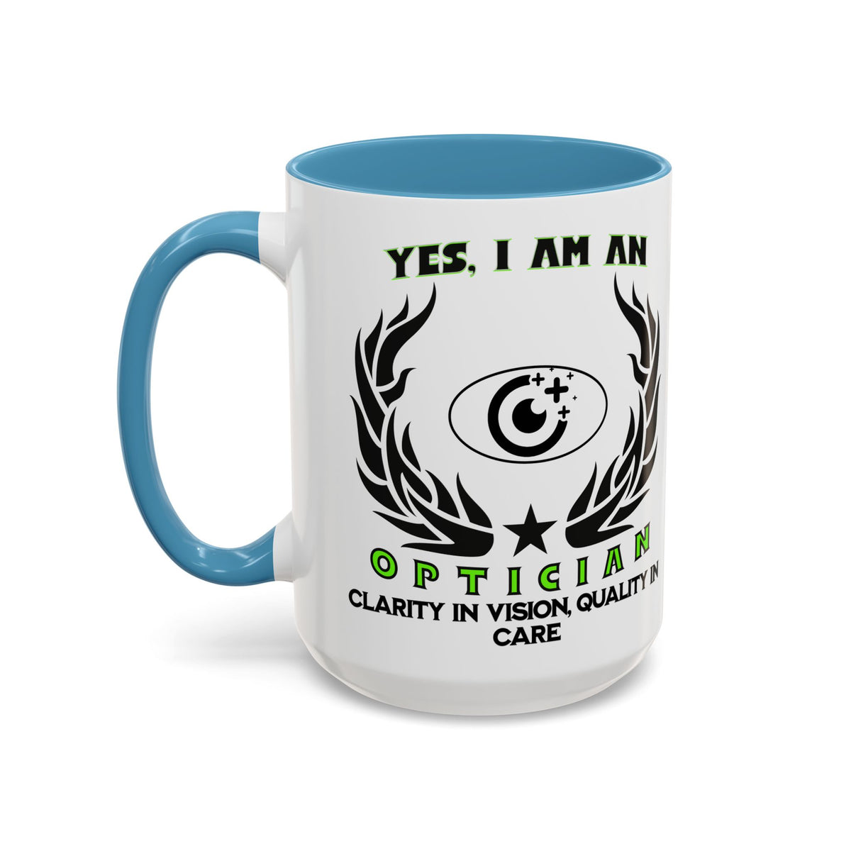 Optician Mug – 11oz &amp; 15oz Accent Coffee Mug with &#39;Clarity in Vision, Quality in Care&#39; Slogan – Perfect for Eye Care Professionals