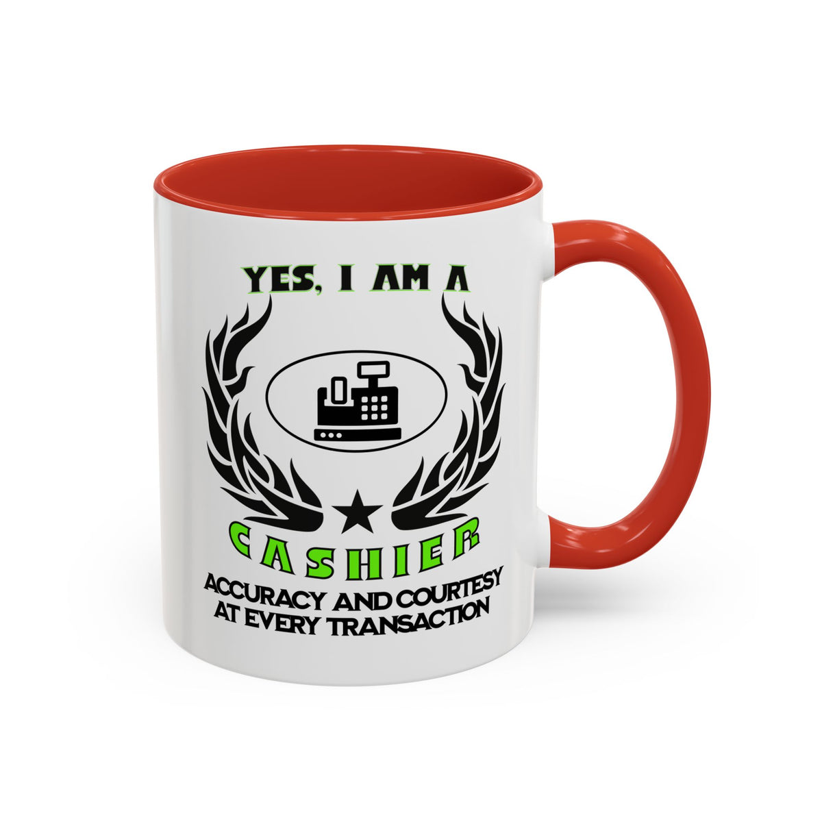 YES, I AM A CASHIER Mug – Accuracy &amp; Courtesy at Every Transaction – Accent Ceramic Mug 11oz/15oz – Perfect Gift for Cashiers- 11oz &amp; 15oz Ceramic Accent Mug