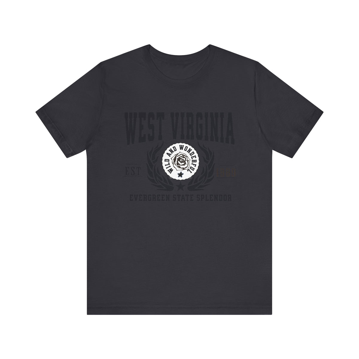 West Virginia State T-Shirt – &quot;Evergreen Mountain Splendor&quot; Slogan Tee, Perfect for Proud West Virginians and Nature Enthusiasts