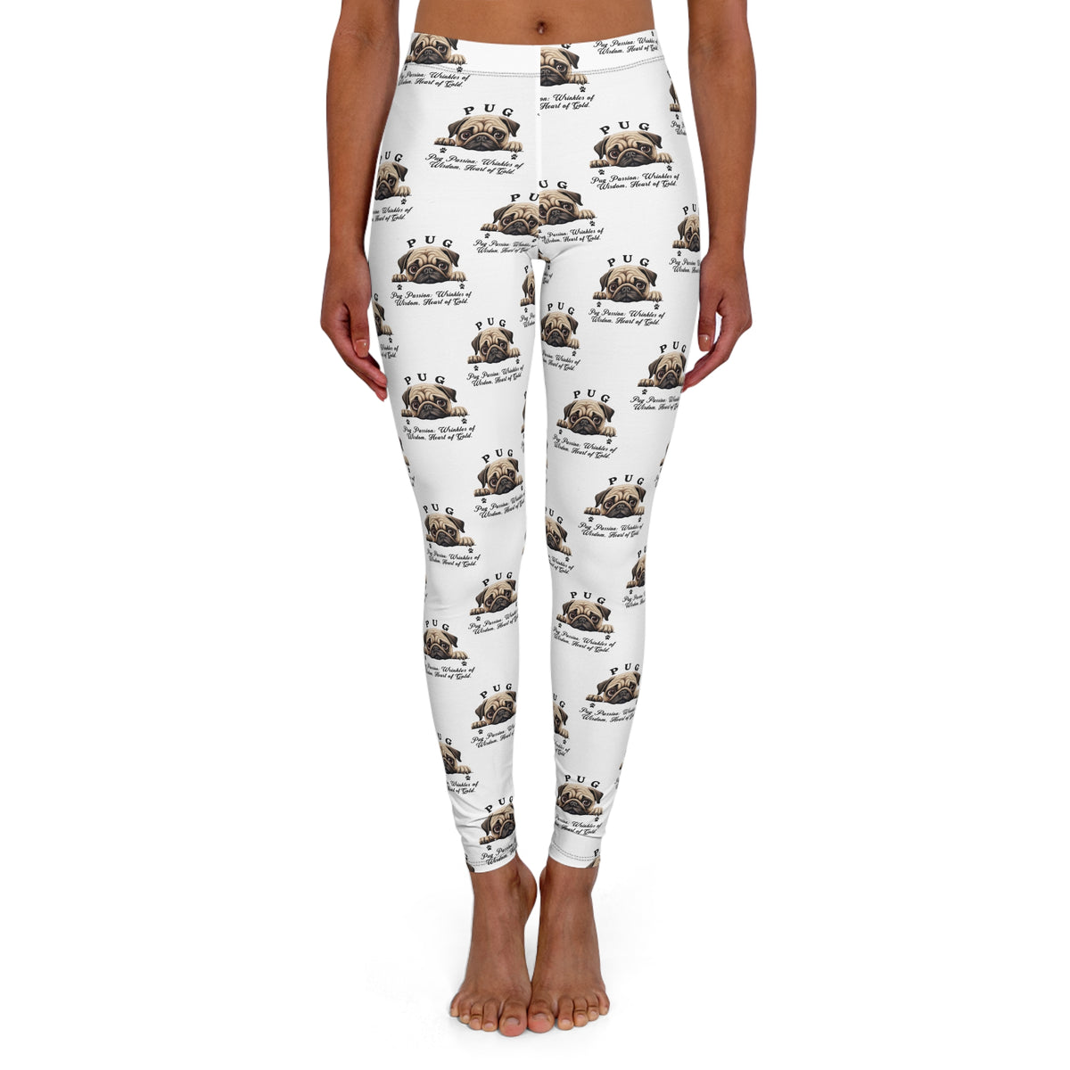 Pug &quot;Passion: Wrinkles of Wisdom, Heart of Gold&quot; Skinny High-Waisted Yoga Leggings – Celebrate the Charm of Pugs with Every Move