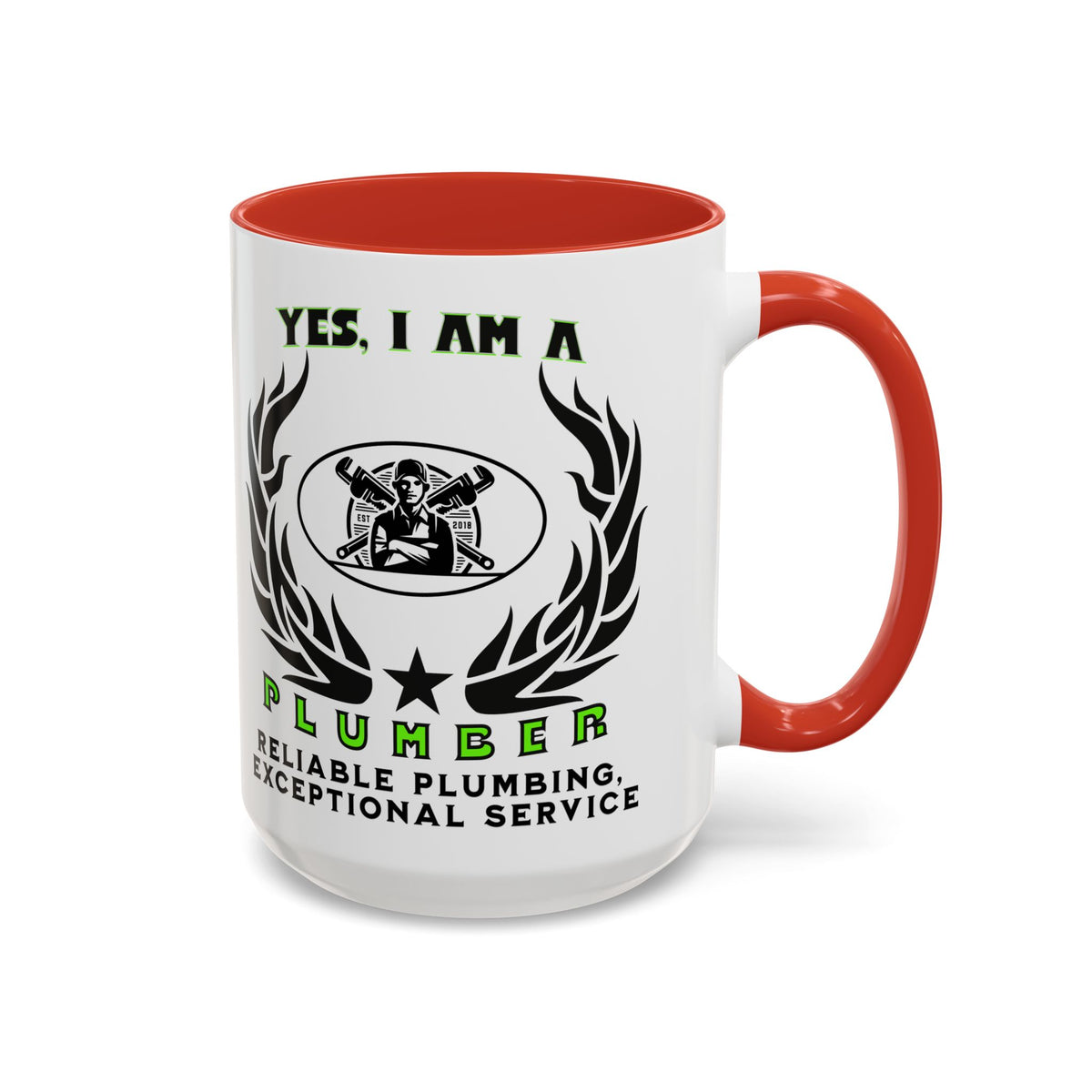 Plumber Mug – 11oz &amp; 15oz Accent Coffee Mug with &#39;Reliable Plumbing, Exceptional Service&#39; Slogan – Perfect for Plumbing Professionals