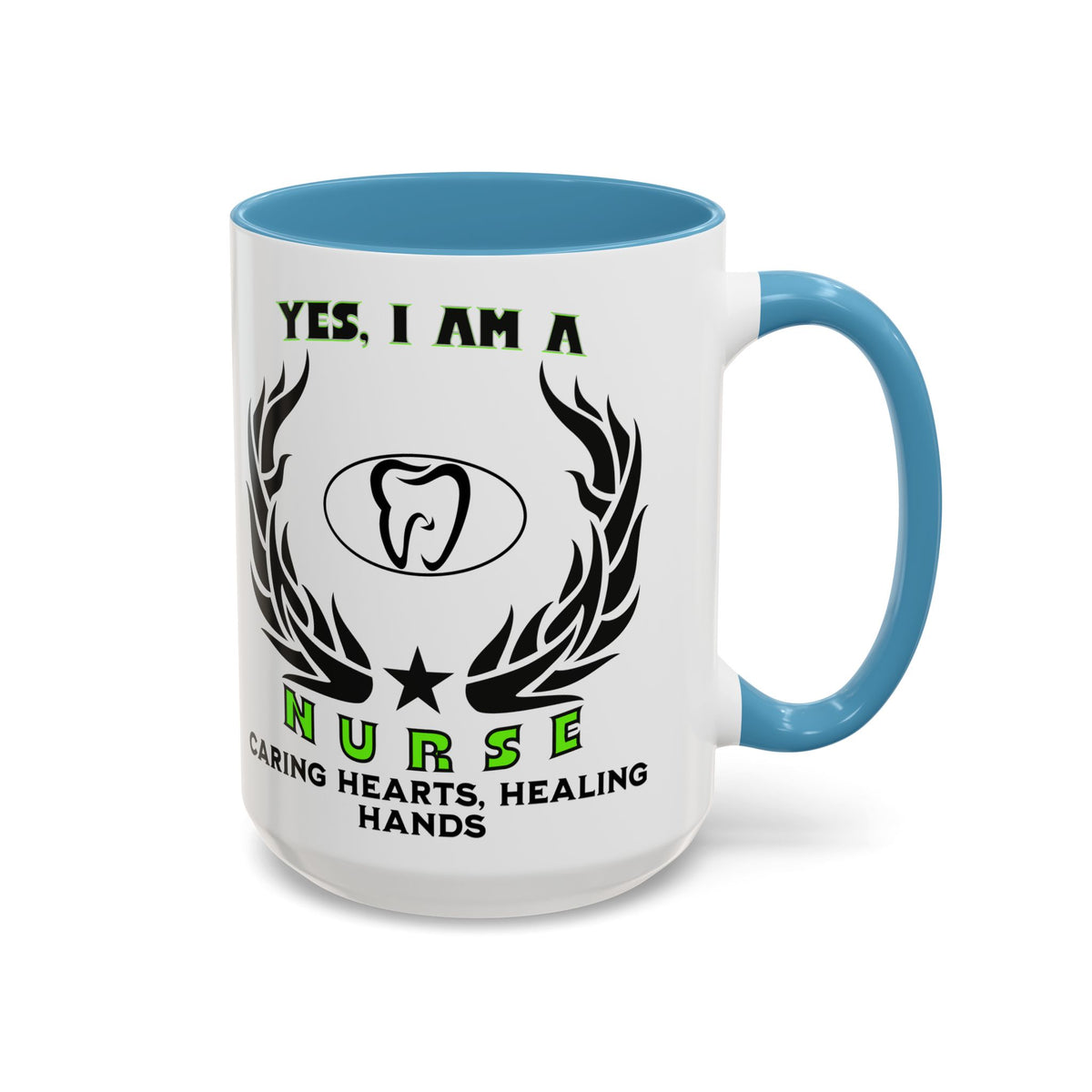 Nurse Mug – 11oz &amp; 15oz Accent Coffee Mug with &#39;Caring Hearts, Healing Hands&#39; Slogan – Perfect for Nurses &amp; Healthcare Professionals