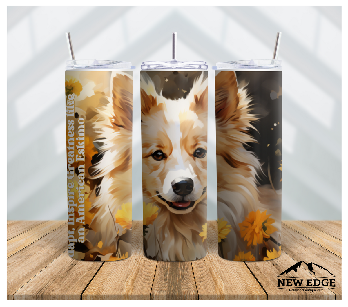 &quot;BE AGILE, BE AMERICAN ESKIMO! DOG AND SUNFLOWER 20 OZ 3D SKINNY TUMBLER&quot;