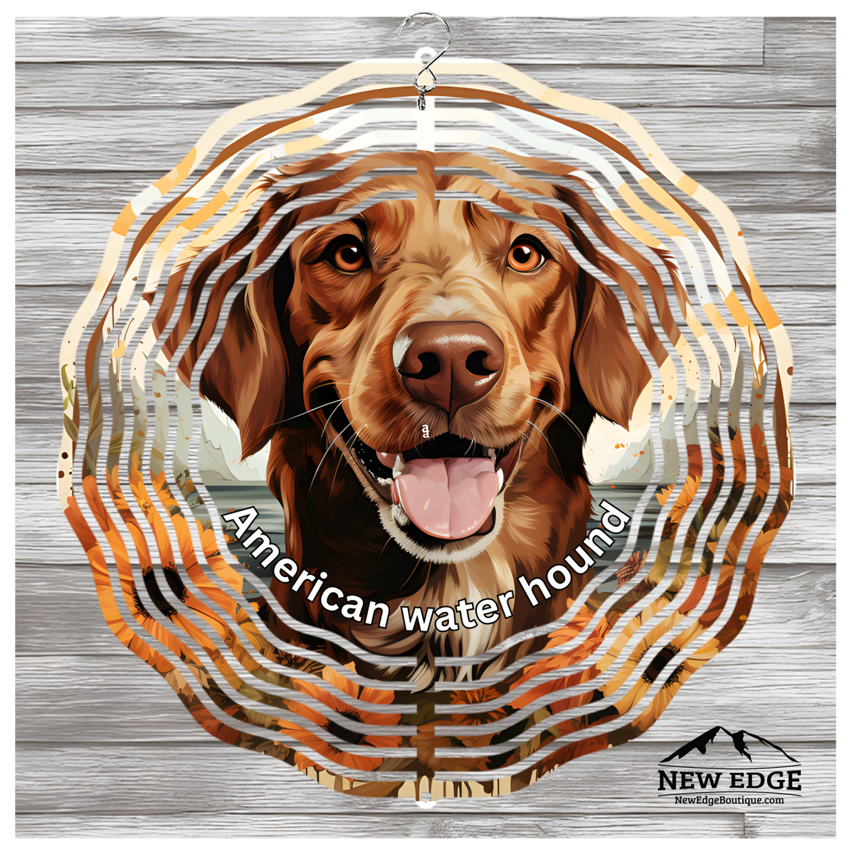 NEW EDGE 3D BEAUTIFUL COLORFUL AMERICAN WATER HOUND DOG WIND SPINNER - 10 INCHES - STAINLESS STEEL&quot;