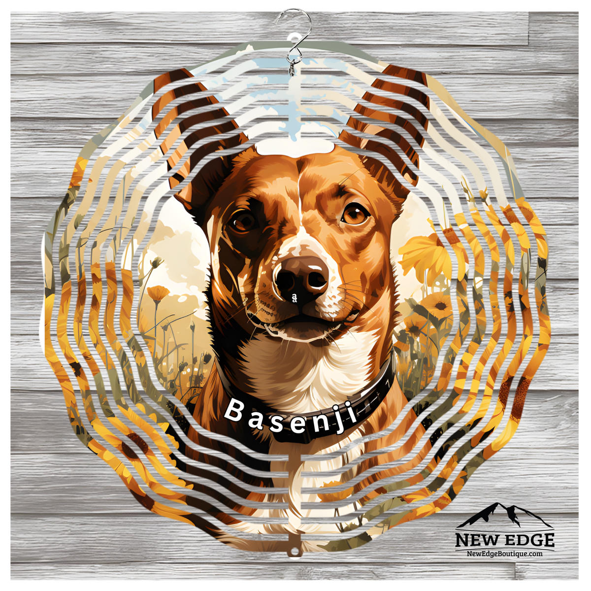 NEW EDGE 3D BEAUTIFUL COLORFUL BASENJI DOG WIND SPINNER - 10 INCHES - STAINLESS STEEL