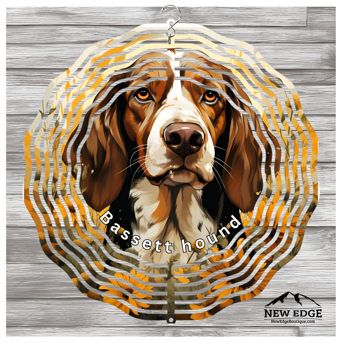 NEW EDGE 3D BEAUTIFUL COLORFUL BASSETT HOUND DOG WIND SPINNER - 10 INCHES - STAINLESS STEEL