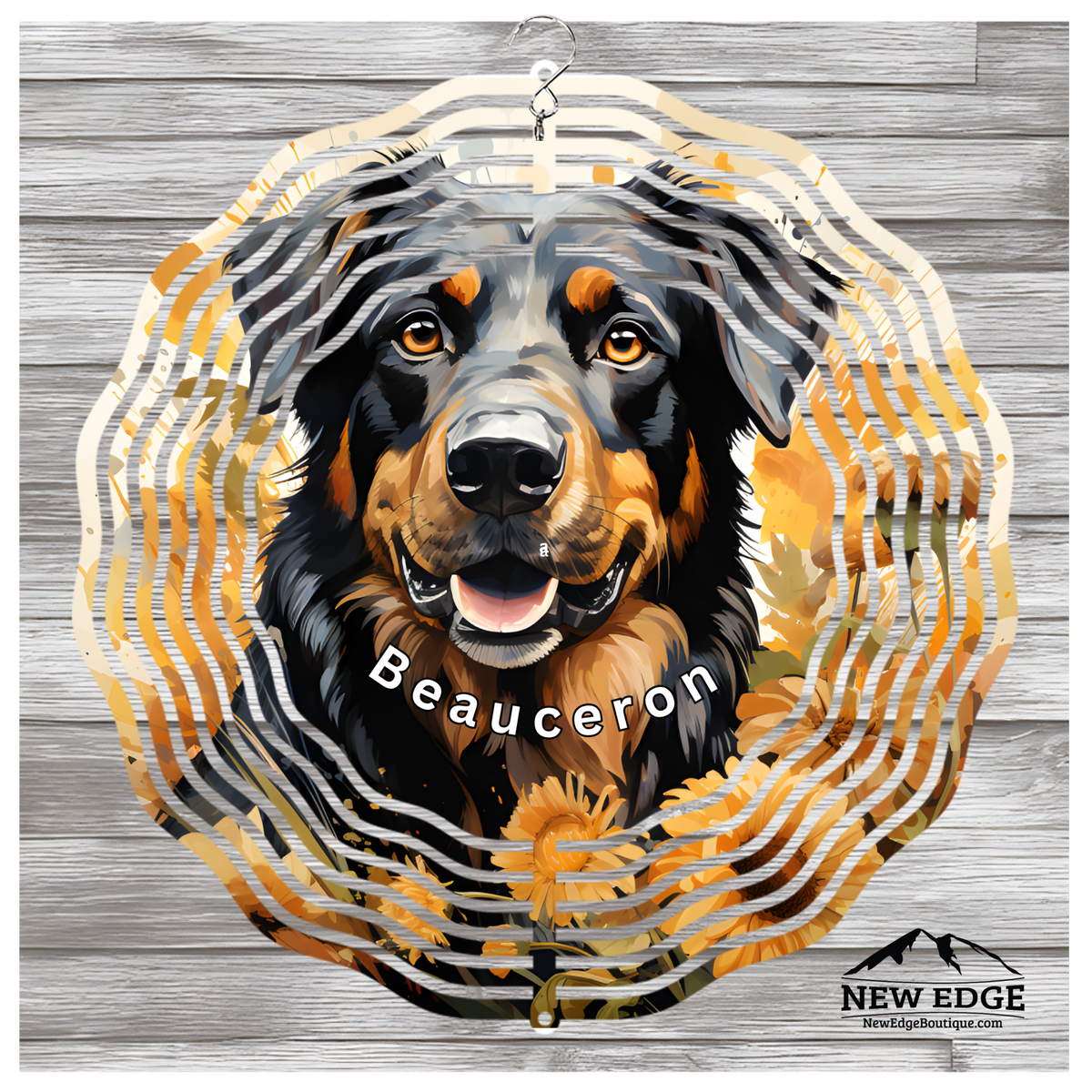 NEW EDGE 3D BEAUTIFUL COLORFUL BEAUCERON DOG WIND SPINNER - 10 INCHES - STAINLESS STEEL