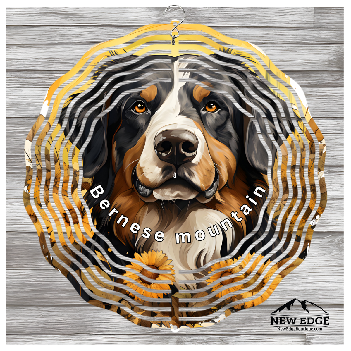 &quot;NEW EDGE 3D BEAUTIFUL COLORFUL BERNESE MOUNTAIN DOG WIND SPINNER - 10 INCHES - STAINLESS STEEL&quot;