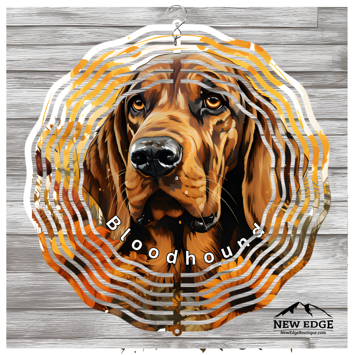 &quot;NEW EDGE 3D BEAUTIFUL COLORFUL BLOODHOUND DOG WIND SPINNER - 10 INCHES - STAINLESS STEEL&quot;