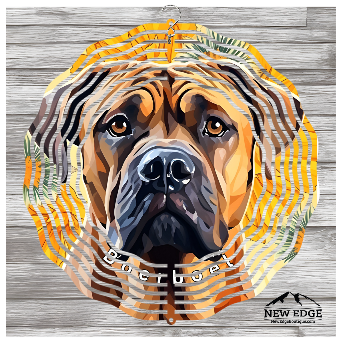 &quot;NEW EDGE 3D BEAUTIFUL COLORFUL BOERBOEL DOG WIND SPINNER - 10 INCHES - STAINLESS STEEL&quot;