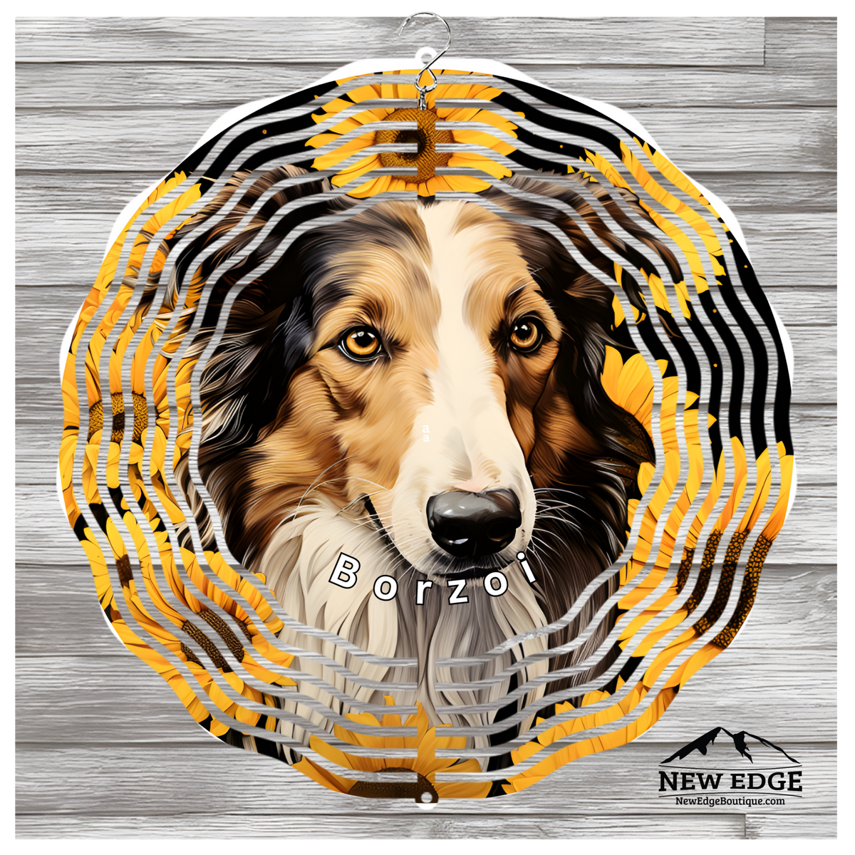 &quot;NEW EDGE 3D BEAUTIFUL COLORFUL BORZOI DOG WIND SPINNER - 10 INCHES - STAINLESS STEEL&quot;