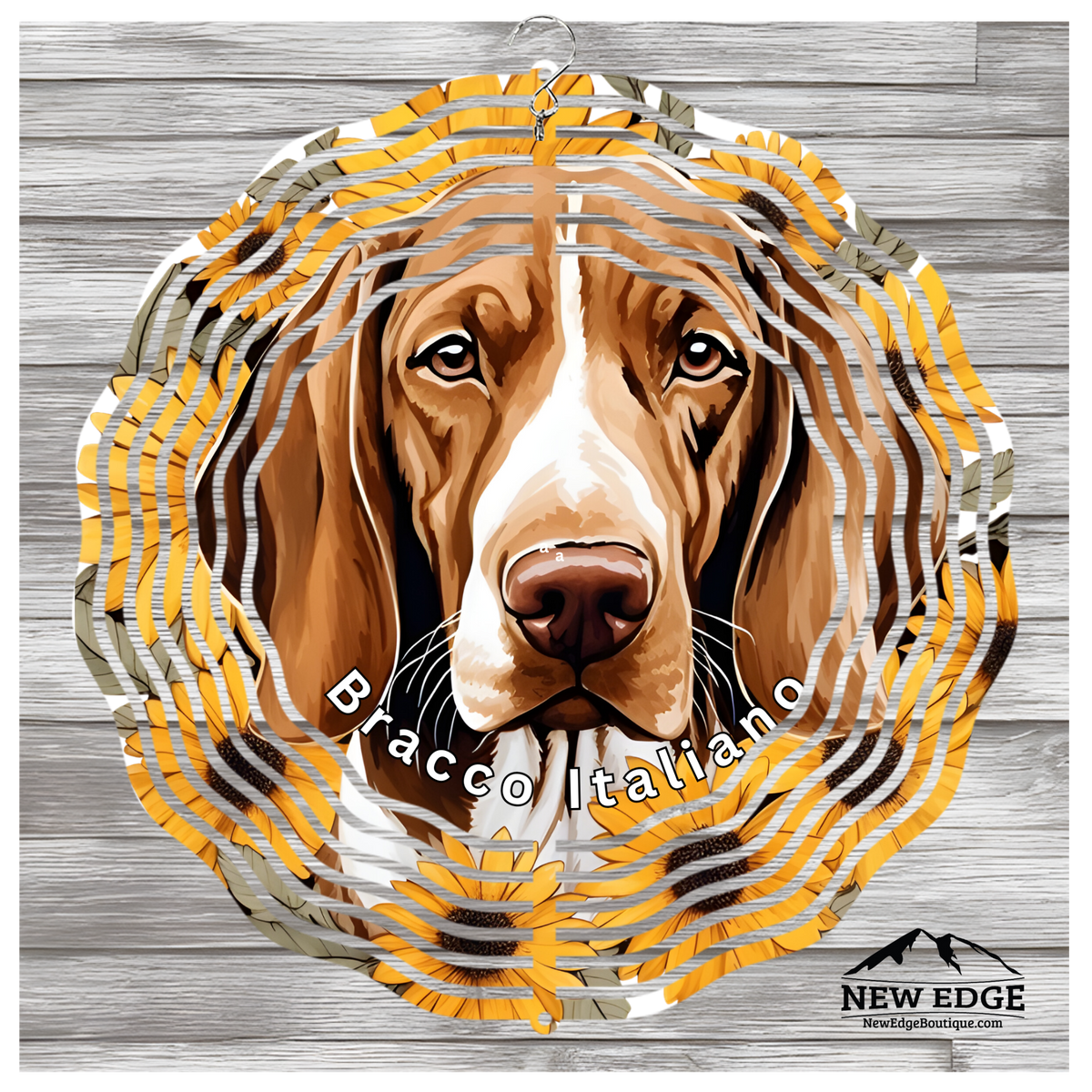 &quot;NEW EDGE 3D BEAUTIFUL COLORFUL BRACCO ITALIANO DOG WIND SPINNER - 10 INCHES - STAINLESS STEEL&quot;