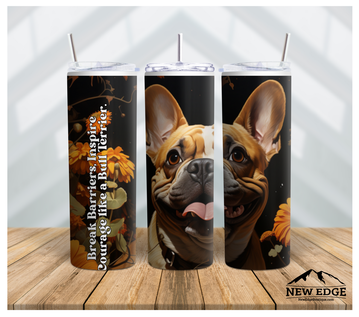 3D COCKER SPANIEL DOG BREED AND SUNFLOWER 20 OZ SKINNY TUMBLER: &quot;BREAK BARRIERS, INSPIRE COURAGE LIKE A BULL TERRIER!&quot;