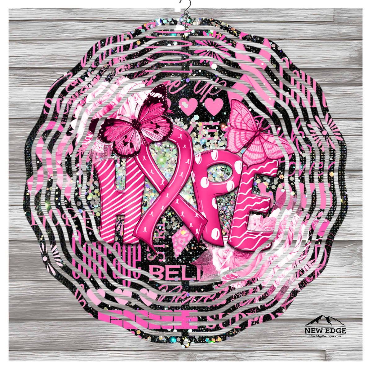 NEW EDGE 10-INCH ROUND 3D COLORFUL BREAST CANCER AWARENESS WIND SPINNER