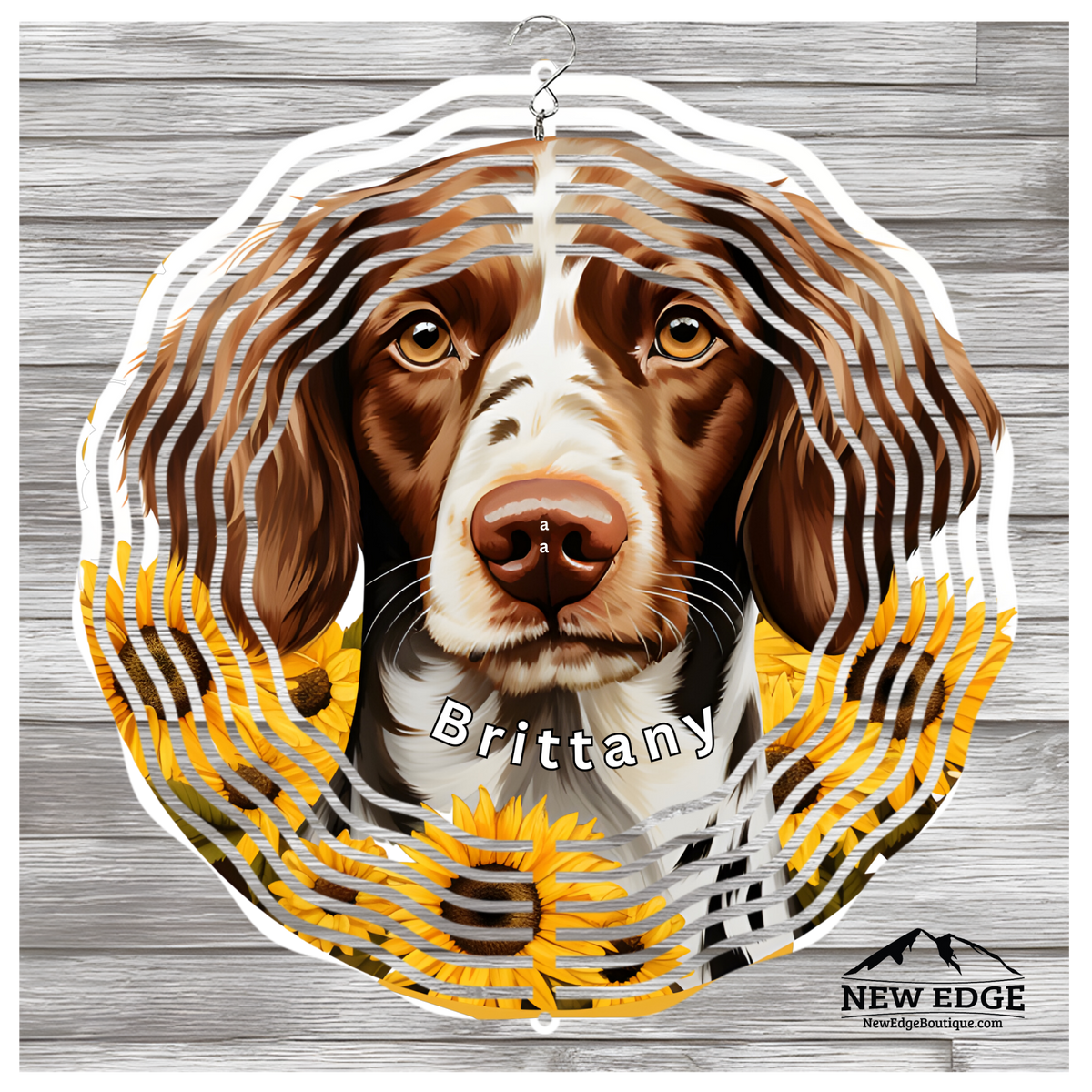 &quot;NEW EDGE 3D BEAUTIFUL COLORFUL BRITTANY DOG WIND SPINNER - 10 INCHES - STAINLESS STEEL&quot;