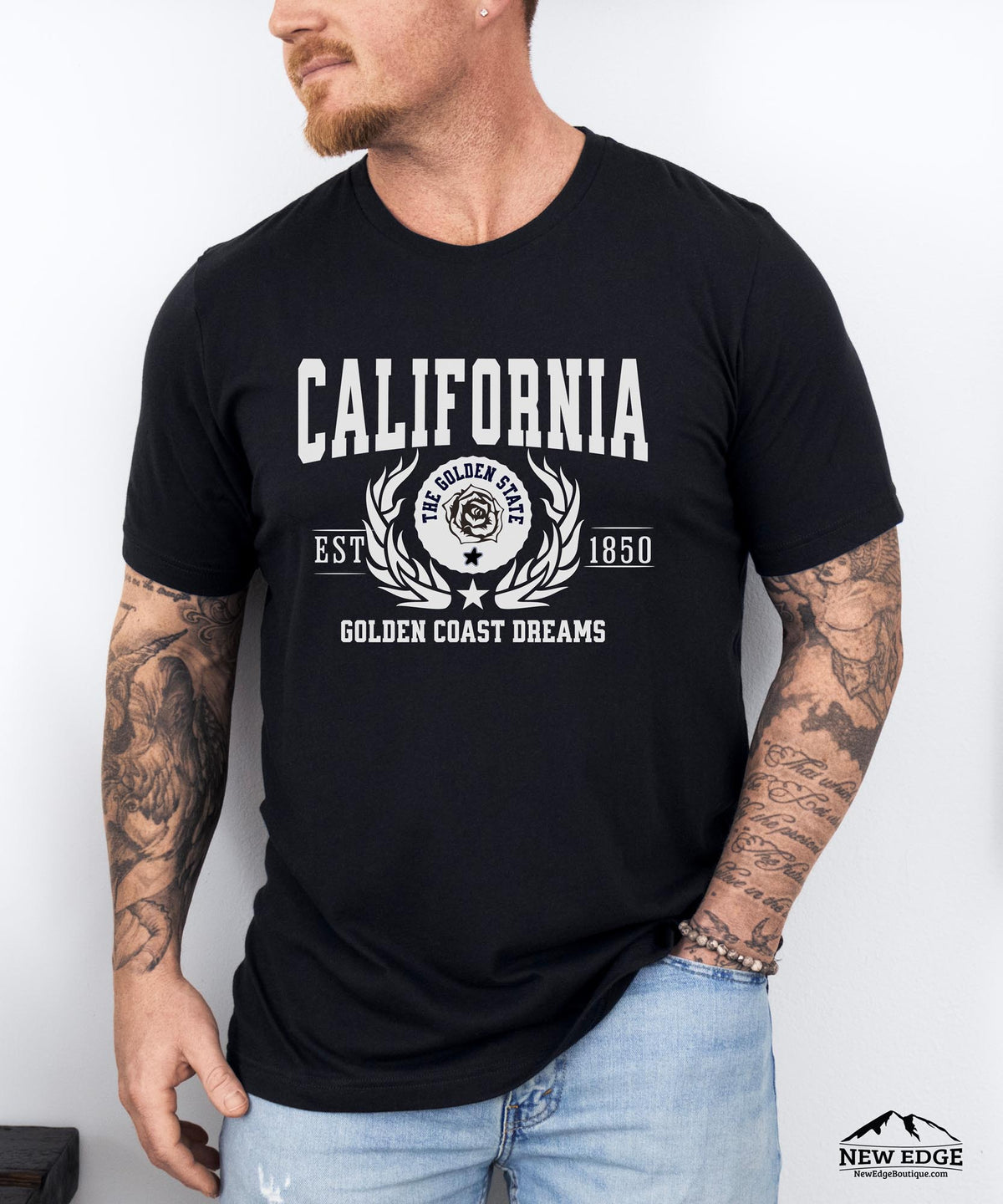 California State - &quot;Golden Coast Dreams&quot; Slogan T-Shirt for Beach Lovers &amp; California Dreamers