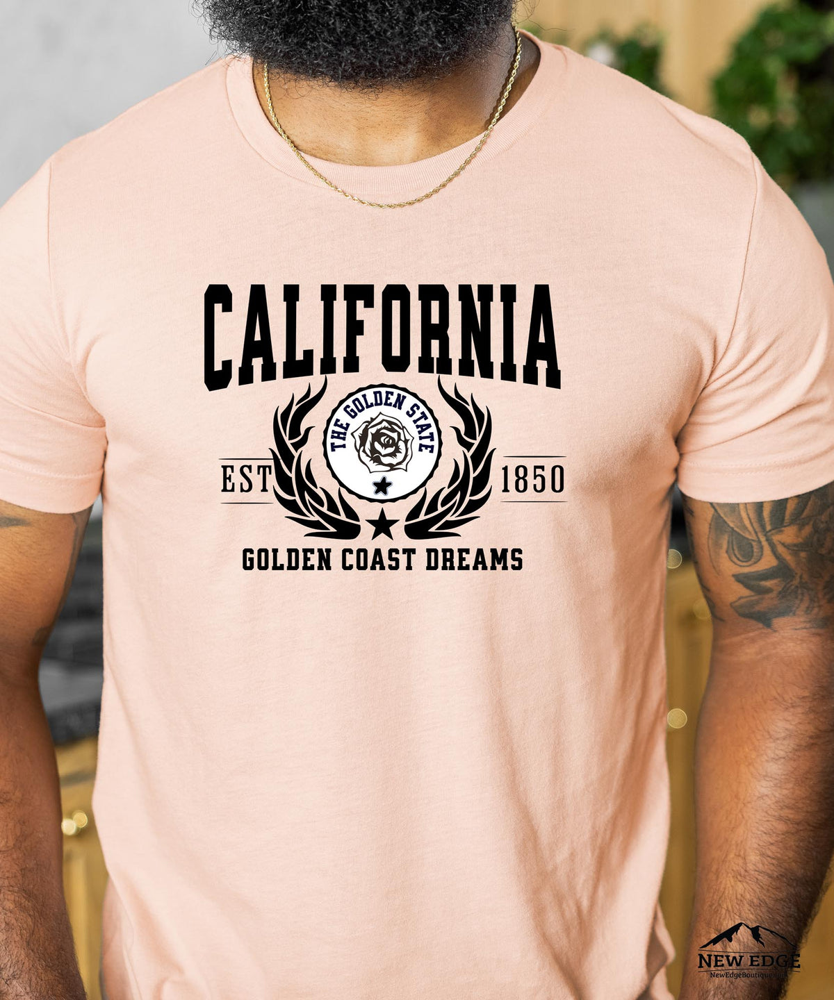 California State - &quot;Golden Coast Dreams&quot; Slogan T-Shirt for Beach Lovers &amp; California Dreamers