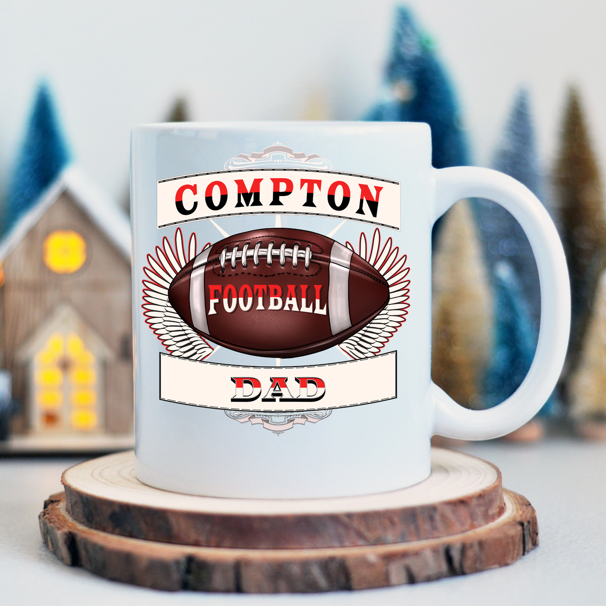 NEW EDGE 11 AND 15 OZ &quot;COMPTON&quot; CITY FOOTBALL DAD CERAMIC MUGS