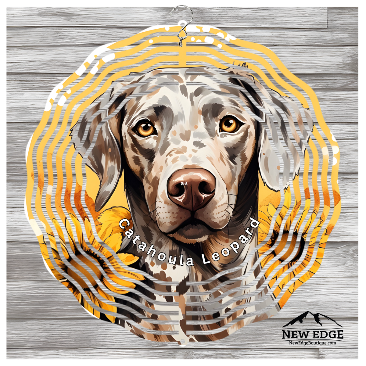 &quot;NEW EDGE 3D BEAUTIFUL COLORFUL CATAHOULA LEOPARD DOG WIND SPINNER - 10 INCHES - STAINLESS STEEL&quot;