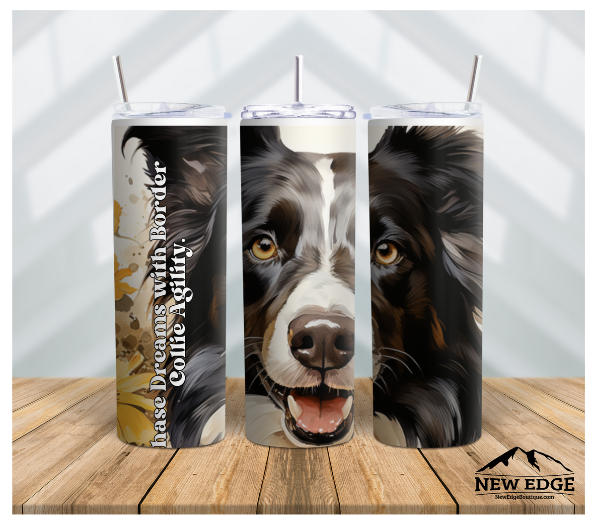 3D COCKER SPANIEL DOG BREED AND SUNFLOWER 20 OZ SKINNY TUMBLER: &quot;CHASE DREAMS WITH BORDER COLLIE AGILITY!&quot;