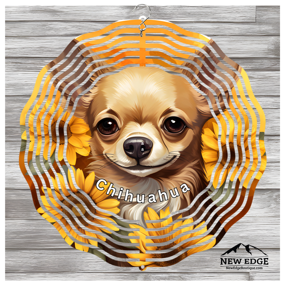 &quot;NEW EDGE 3D BEAUTIFUL COLORFUL CHIHUAHUA DOG WIND SPINNER - 10 INCHES - STAINLESS STEEL&quot;