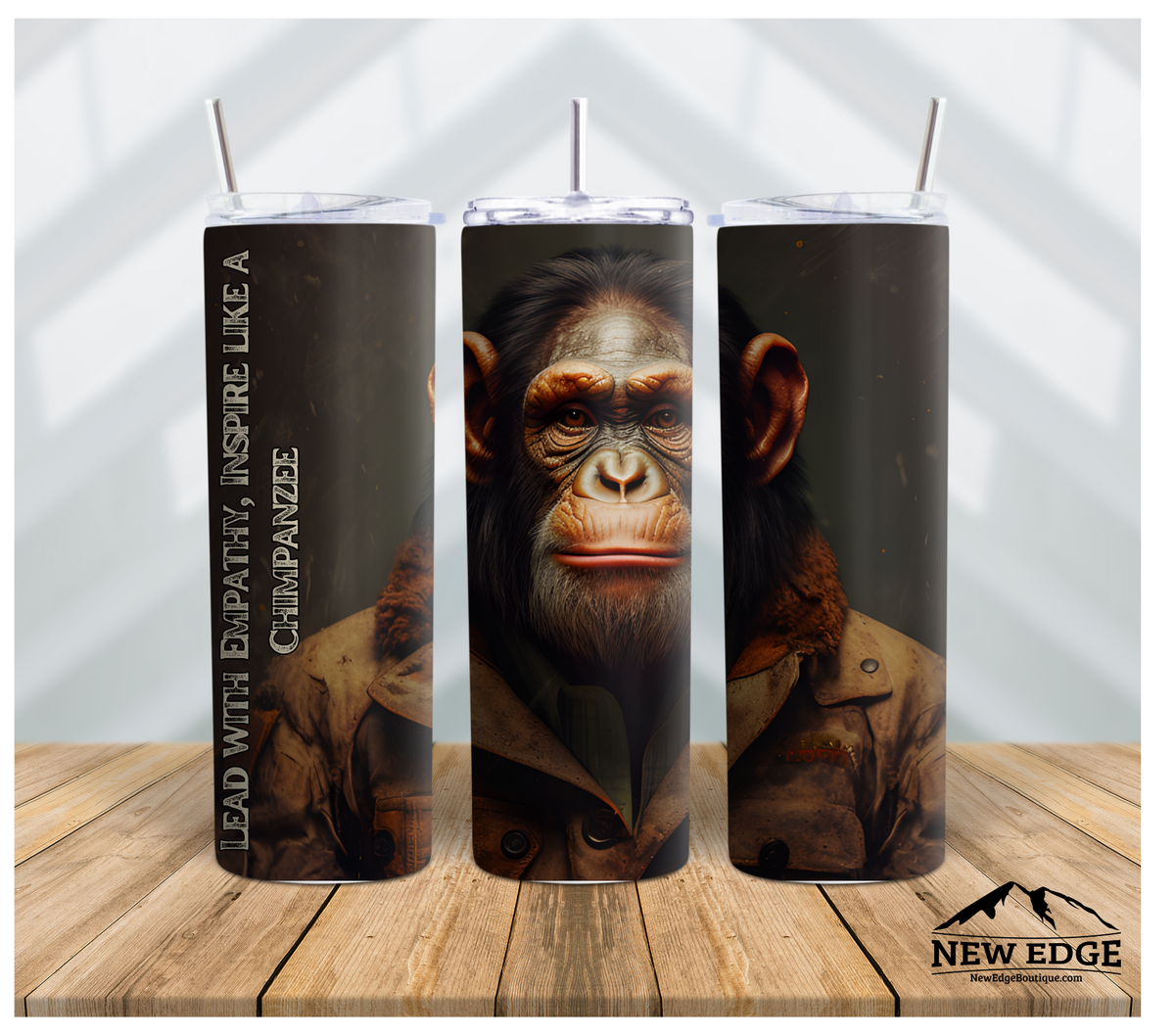 CHIMPANZEE 3D 20 OZ SKINNY TUMBLER: LEAD WITH EMPATHY, INSPIRE LIKE A CHIMPANZEE