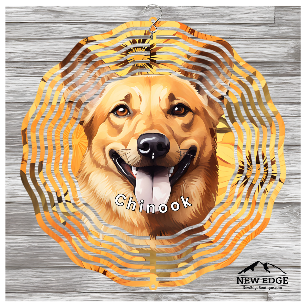 &quot;NEW EDGE 3D BEAUTIFUL COLORFUL CHINOOK DOG WIND SPINNER - 10 INCHES - STAINLESS STEEL&quot;