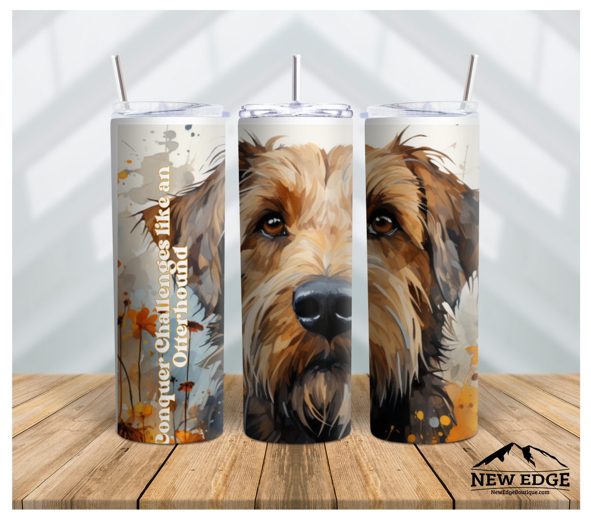 3D DOG BREED AND SUNFLOWER 20 OZ SKINNY TUMBLER: &quot;CONQUER CHALLENGES LIKE AN OTTERHOUND!&quot;