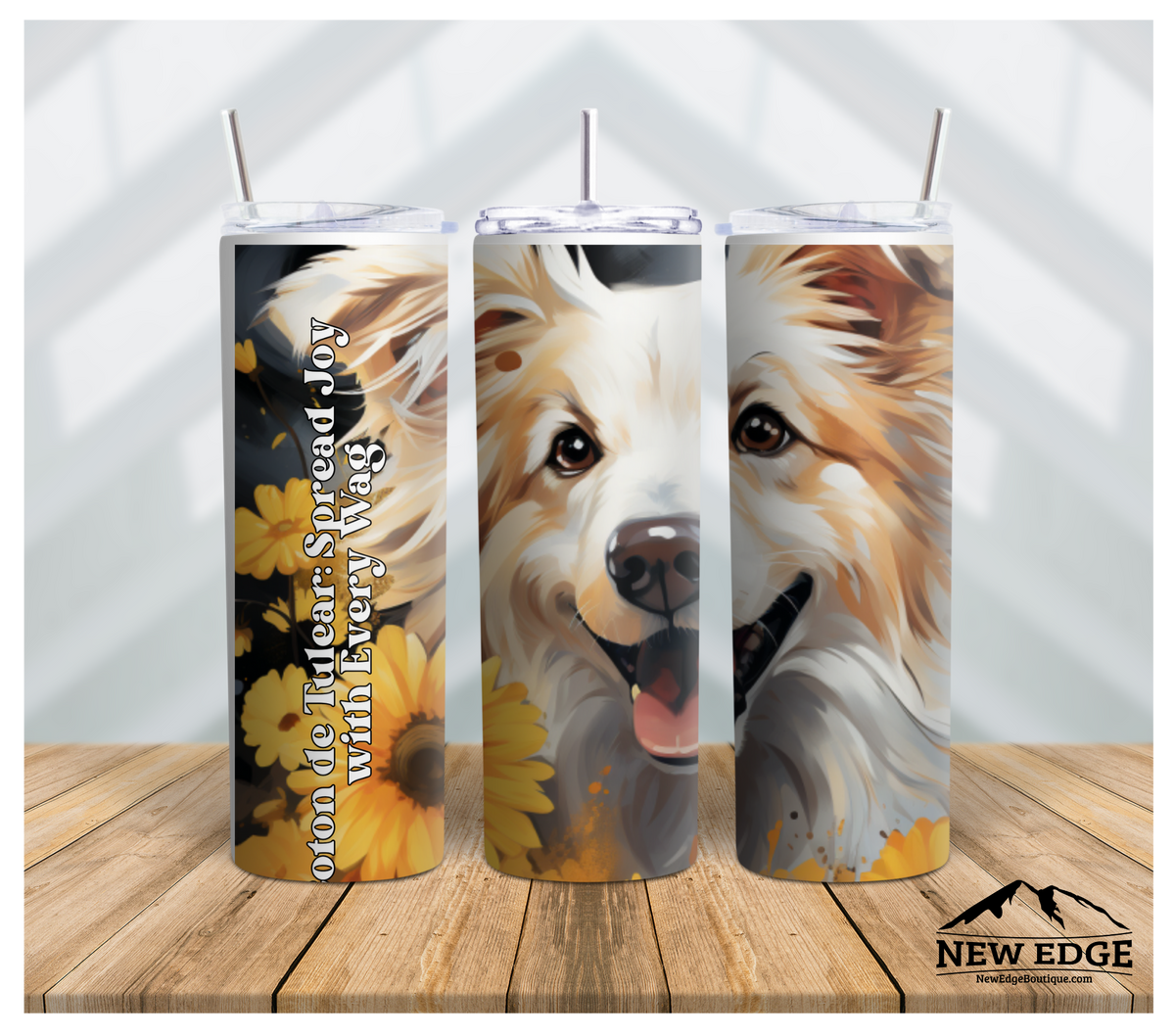 3D DOG BREED AND SUNFLOWER 20 OZ SKINNY TUMBLER: &quot;COTON DE TULEAR SPREAD JOY WITH EVERY WAG!&quot;