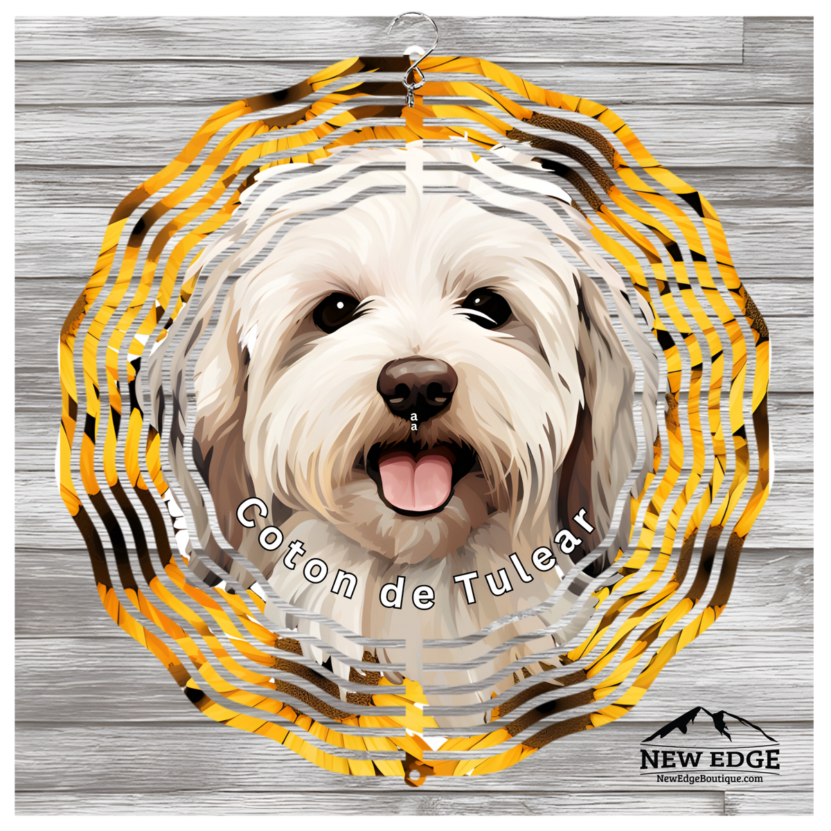 &quot;NEW EDGE 3D BEAUTIFUL COLORFUL COTON DE TULEAR DOG WIND SPINNER - 10 INCHES - STAINLESS STEEL&quot;