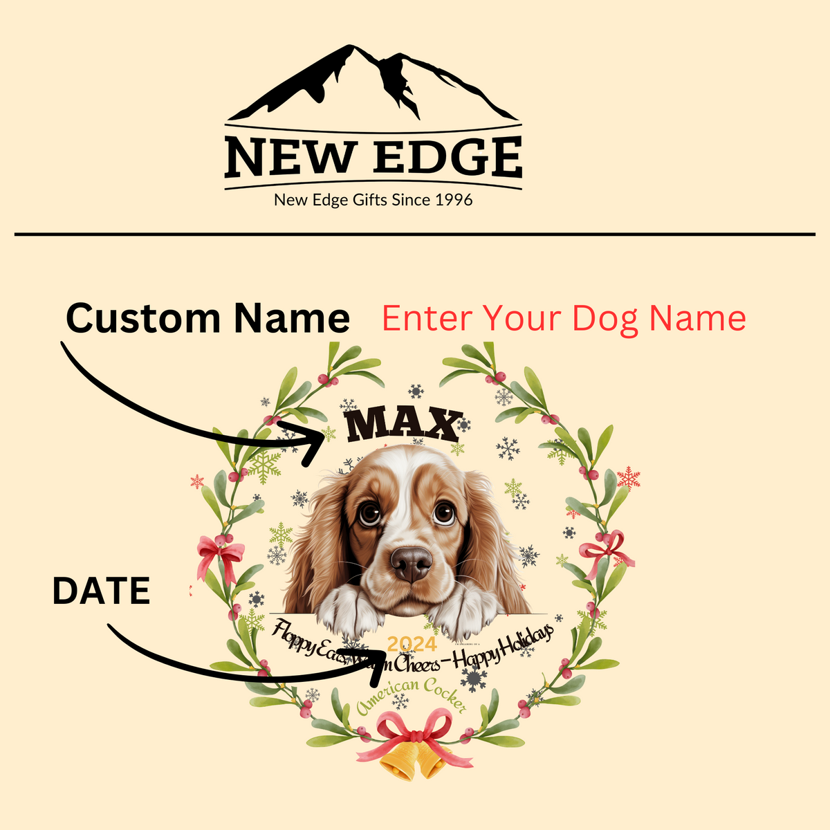 Personalized American Cocker Spaniel Glass Christmas Ornament – Custom Name and Year Holiday Keepsake