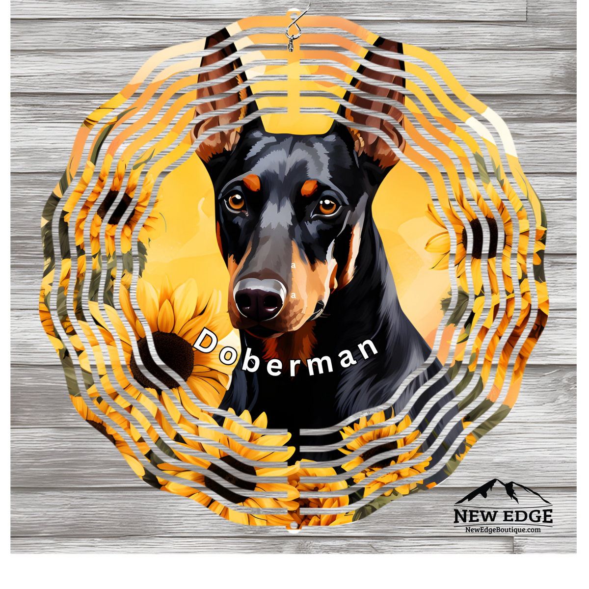 NEW EDGE 3D BEAUTIFUL COLORFUL DOBERMAN DOG WIND SPINNER - 10 INCHES - STAINLESS STEEL&quot;